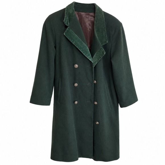 cleo Jackets & Blazers - Vintage CLEO Petites Dark Green Pure Wool Coat Velvet Collar Double Breasted